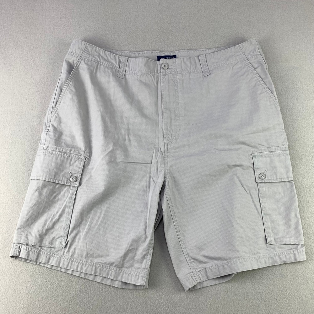 Nautica Military Cargo Shorts Mens 40 Grey Modern Fit Hip-Adjust Ripstop Cotton